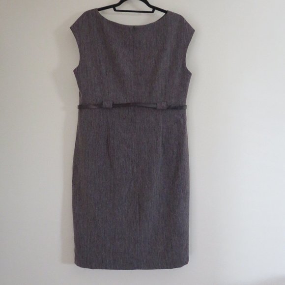 Connected Apparel Belted Sheath Dress | Plum Tweed - Picture 2 of 11